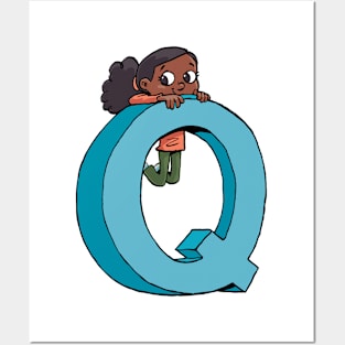 girl hanging on the capital letter Q Posters and Art